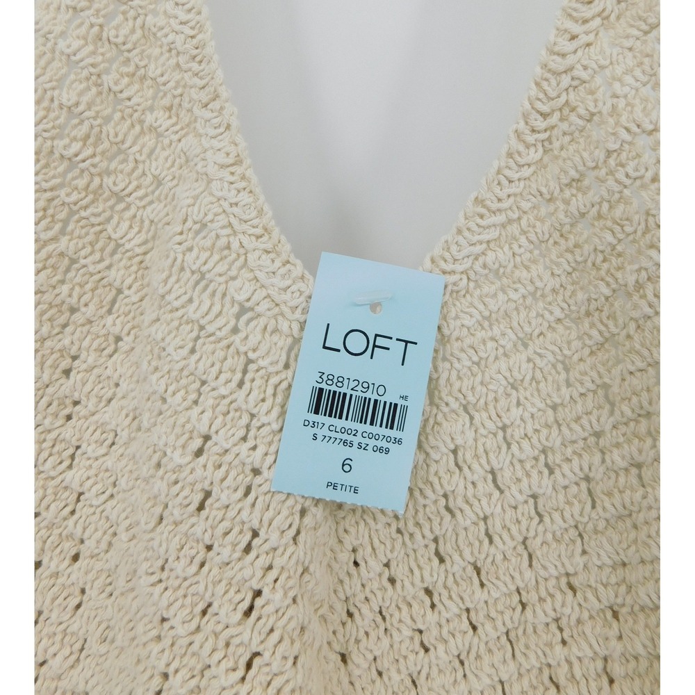 LOFT Crochet Halter Midi Dress Polished Stone Beige 6P Petite NWT 38812910 - Picture 8 of 9